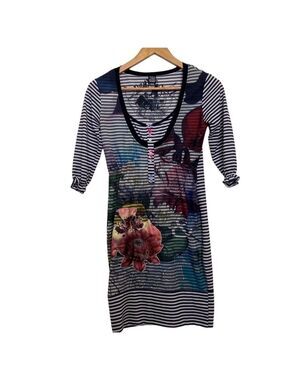 Cute little one Desigual dress 3/4 sleeves striped and floral embellishments XS